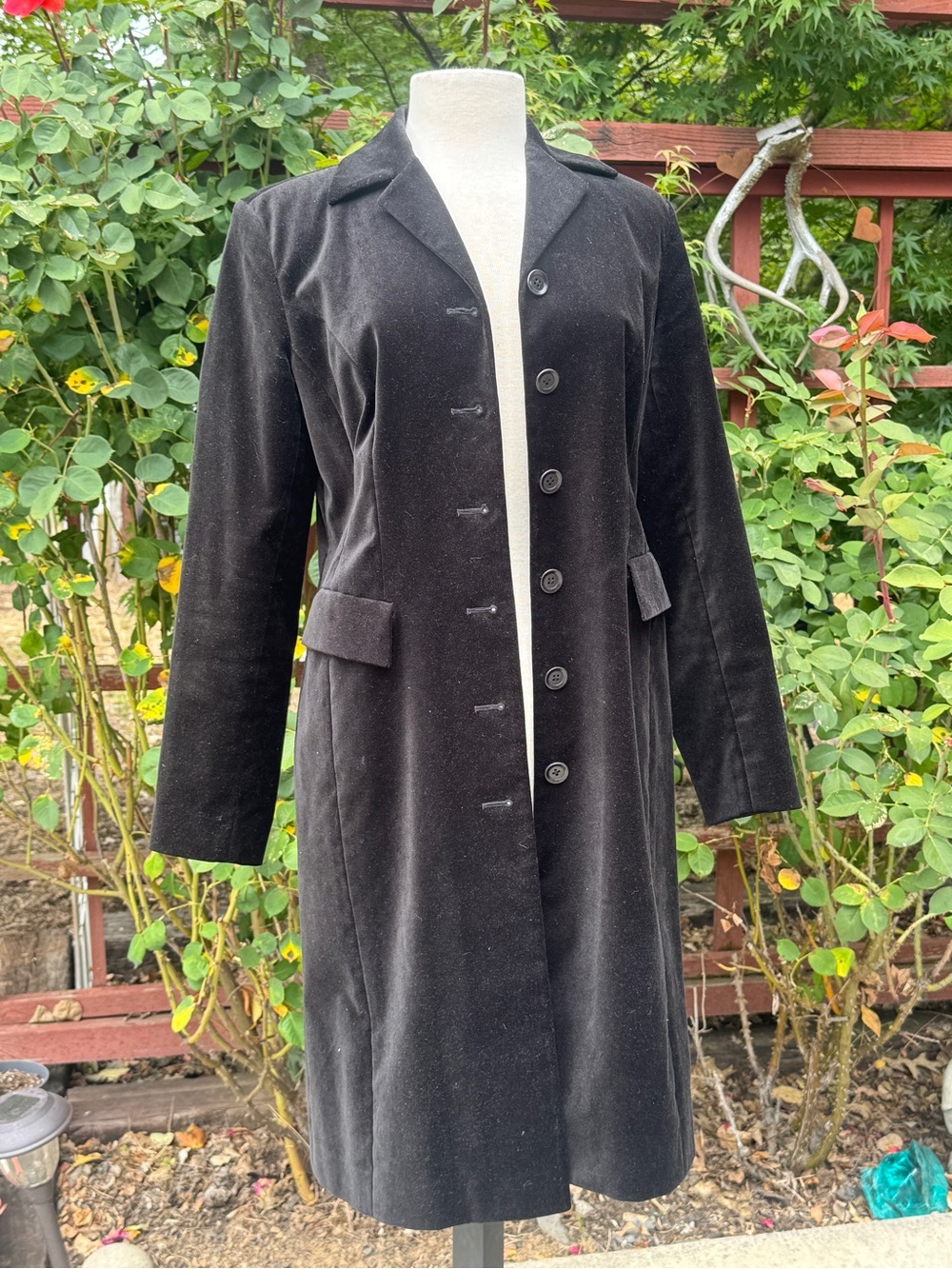 Caslon Black Velvet Single-Breasted Trench Coat